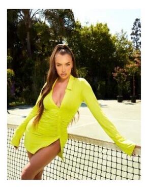 ASOS Neon Yellow Long Sleeve Ruched Mini Dress